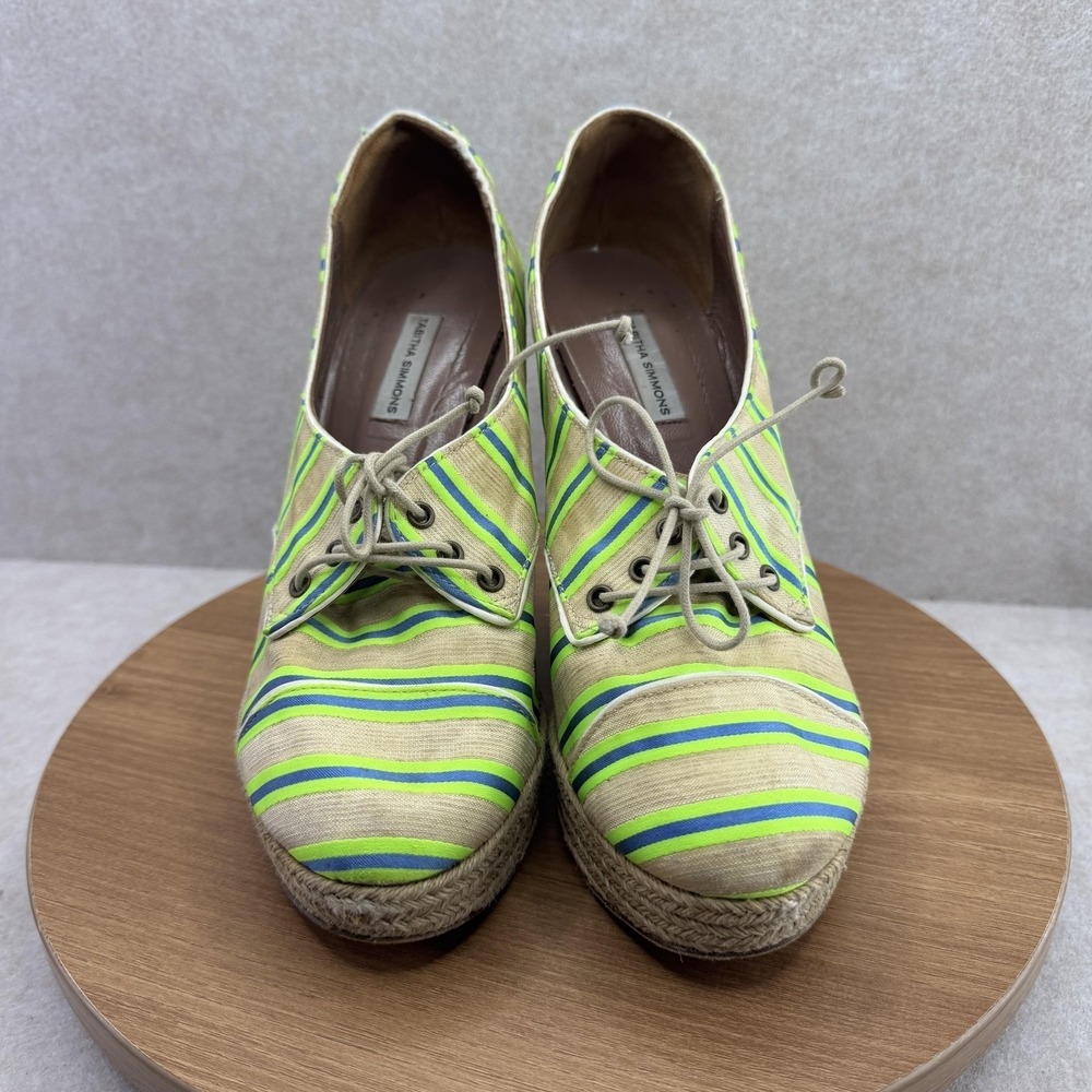 Tabitha Simmons Shoes Womens Size 7.5 Beige Linen Espadrille Wedge Italy - Picture 3 of 11